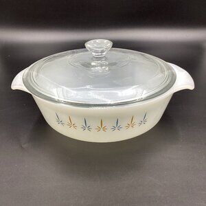 Fire King Casserole Dish W/ Lid Atomic Starburst Candle Glow 1 QT Used